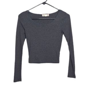 S.o.r.a.d. by A Kohls Gray Ribbed Long Sleeve Crop Top Size Small
